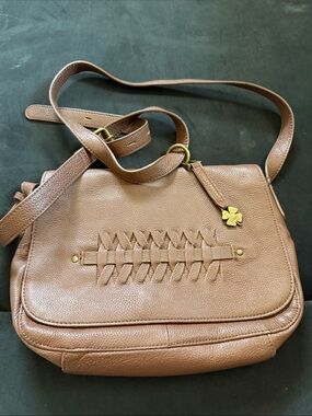 LUCKY Brown Leather Woven Accent Crossbody Bag